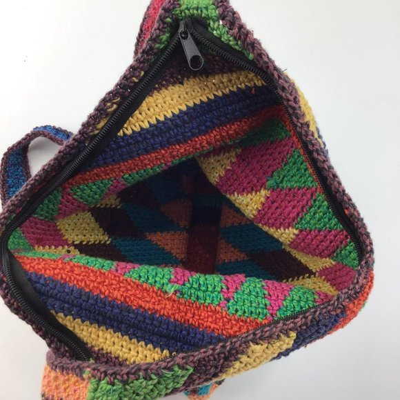 Crossbody woven harlequin Purse hand bag large multicolored zippered top bucket - Picture 3 of 9